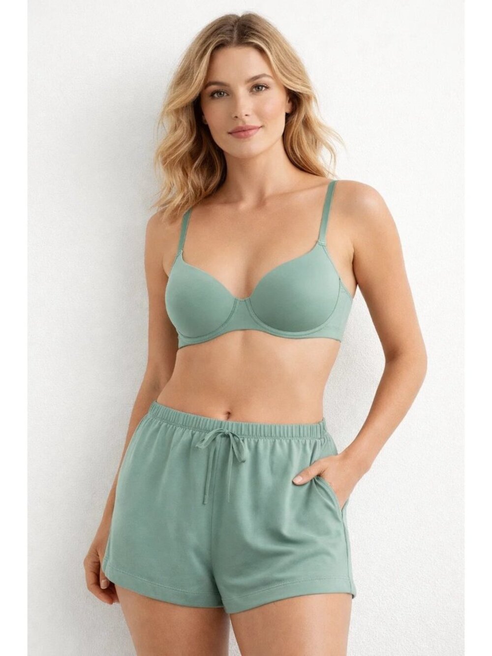 Auden size 38B Cotton Stretch Unlined Demi-Coverage Underwire Bra, Green - Picture 2 of 4